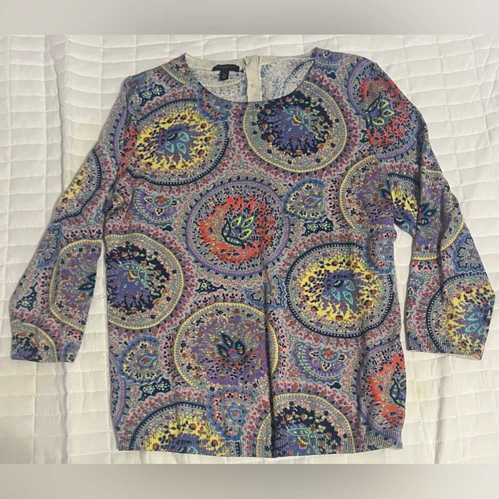 Talbots Paisley Three Quarter Sleeve Sweater Size Small Petite